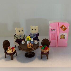 Sylvanian Families Style Cats- Tea Table Set and Pink Fridge - ALL NEW